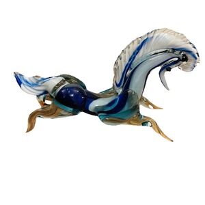 Blue, Clear and White Vintage‎ Decorative Murano Style Art Glass Horse Figurine